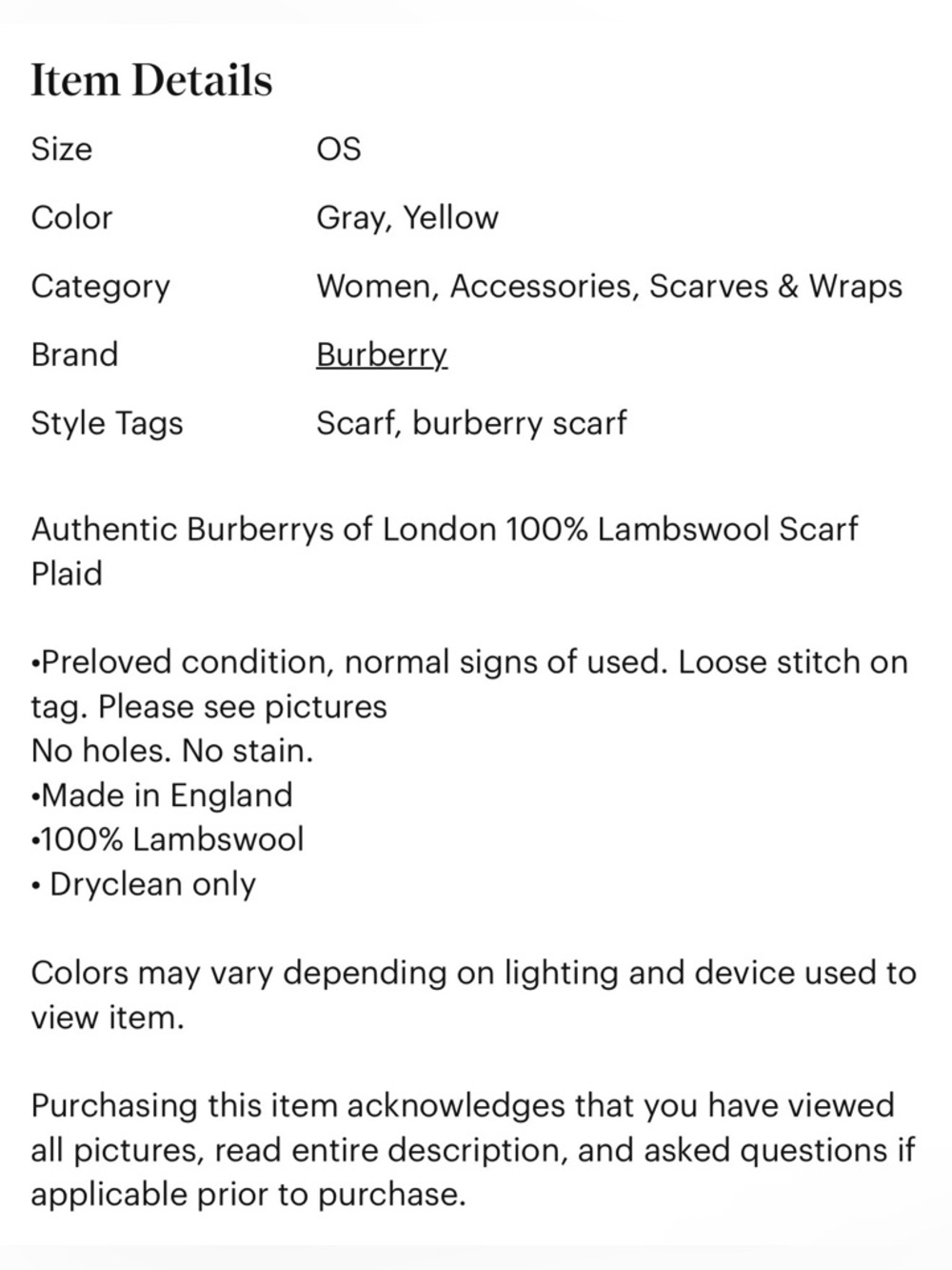 Burberry  Gray Plaid  100% LambWool Scarf with Fringe - Picture 10 of 11